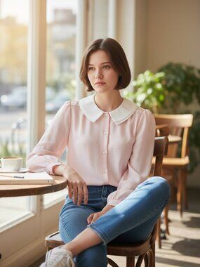 Vintage 70s Pink Blouse Peter Pan Collar Kawaii Barbie Medium NWT Deadstock